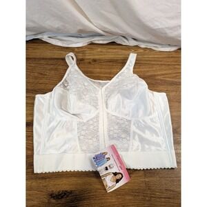 NWT size 46D Exquisite Form 510-7565 Front Close Lace Longline Posture Bra White